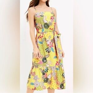 LOFT Yellow Floral Midi Dress